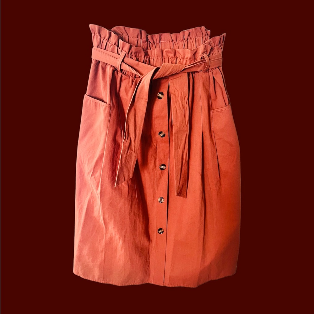 Sadie & Love burnt orange midi skirt with a belt